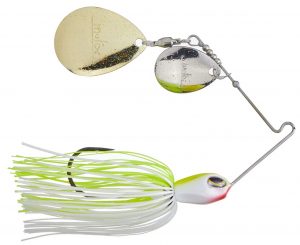 Double Colorado Silver & Gold Spinnerbait, White & Chartreuse